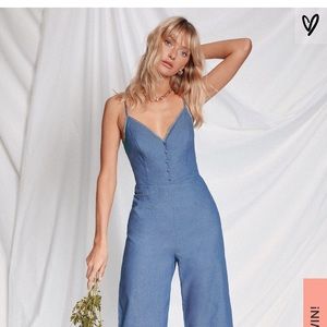 Lulus Catamaran Blue Chambray Culotte Jumpsuit